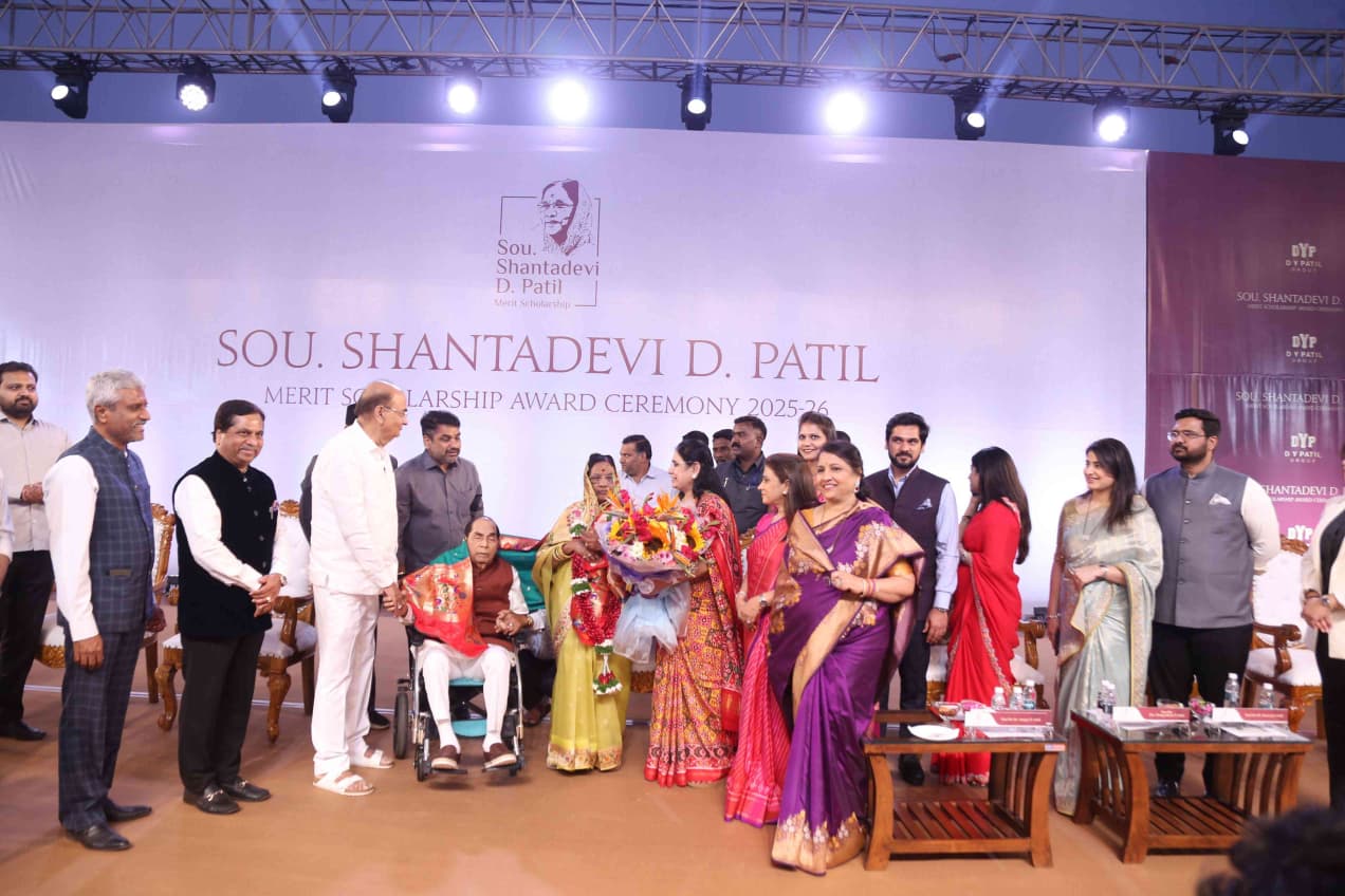 Merit Scholarship Gives Students Self Respect and New Energy Dr Vedprakash Mishra D Y Patil Group Awarded Mrs Shantadevi D Patil Merit Scholarship to 230 Students